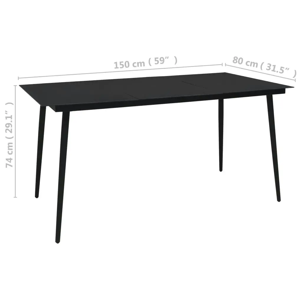 Garden Dining Table Black 150x80x74 cm Steel and Glass 312158