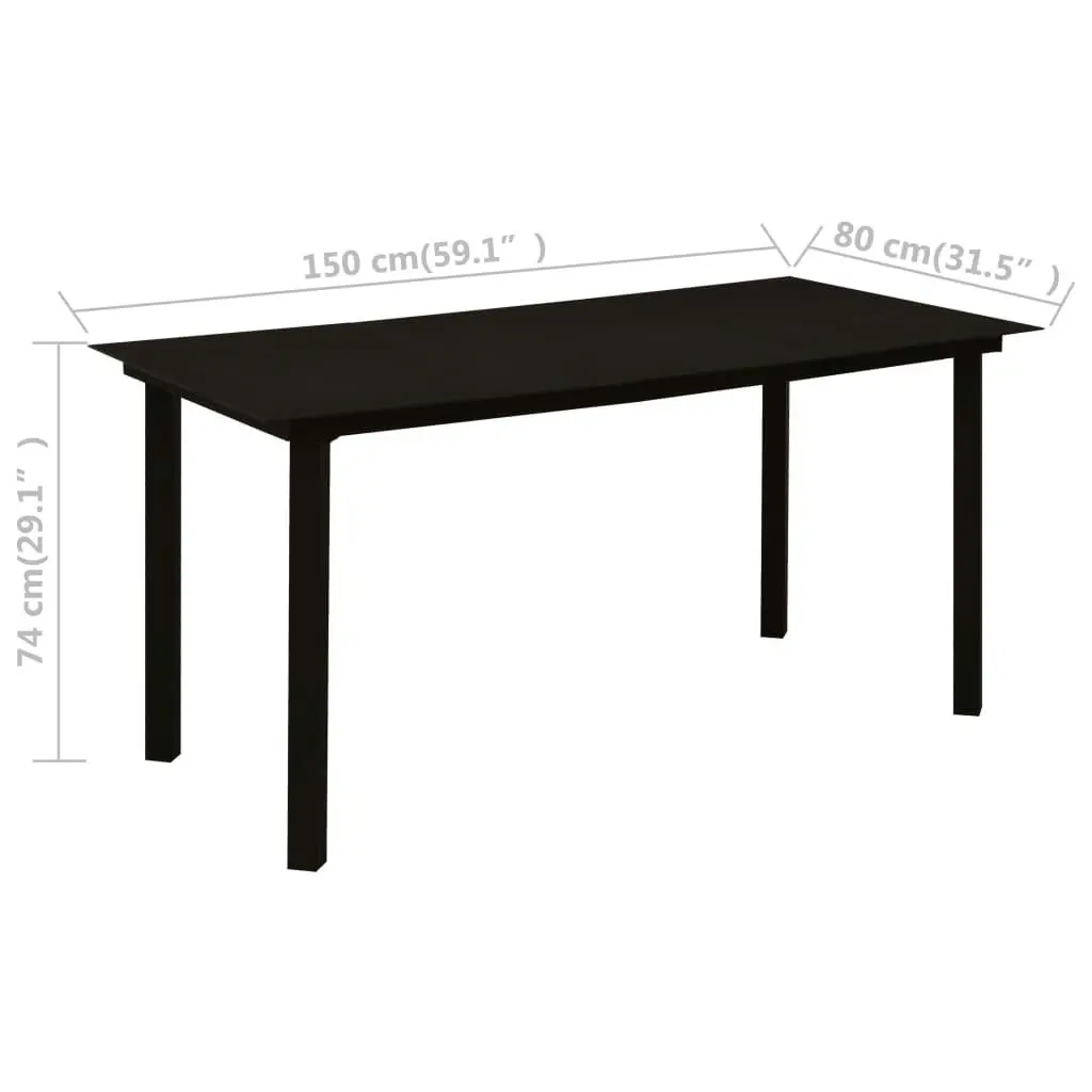 Garden Dining Table Black 150x80x74 cm Steel and Glass 312162