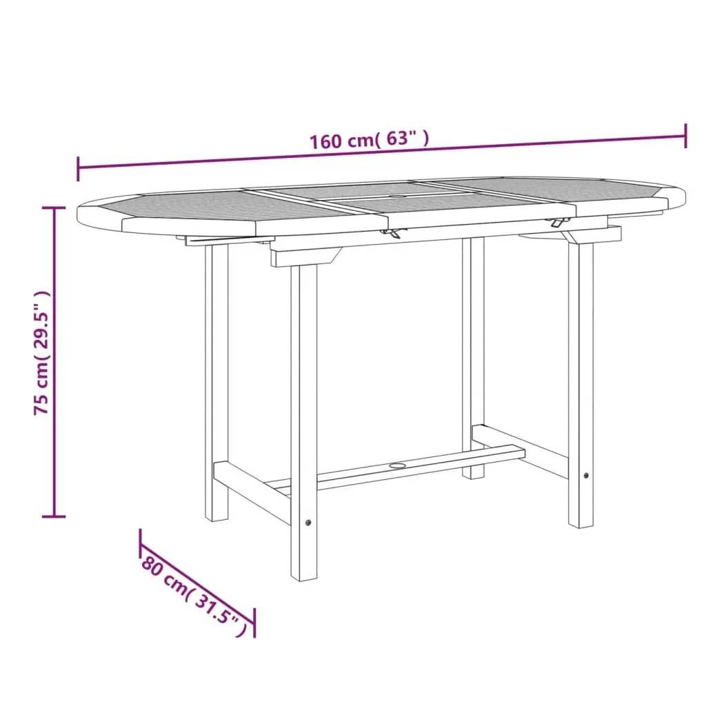 Extending Garden Table 110-160x80x75 cm Solid Wood Teak 363486