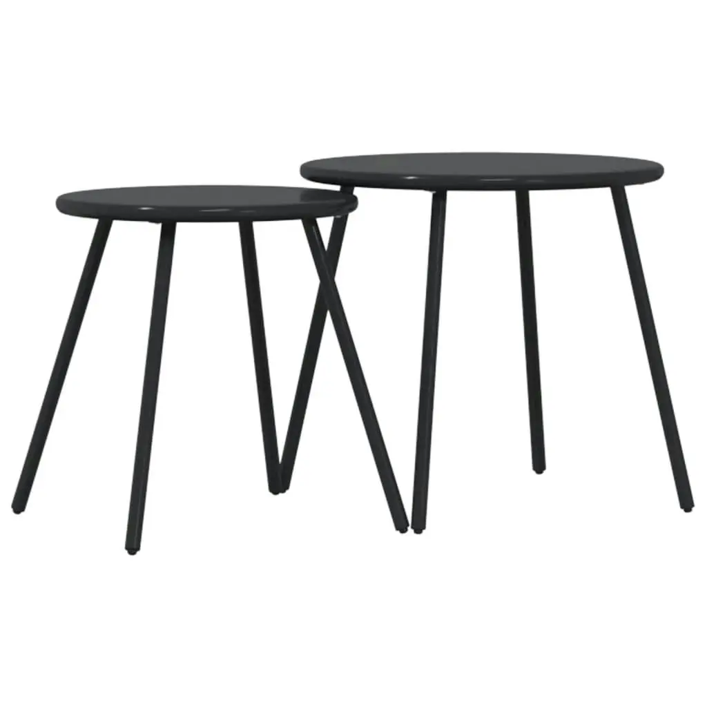 Garden Coffee Tables 2 pcs Round Black Powder-coated Steel 4008112