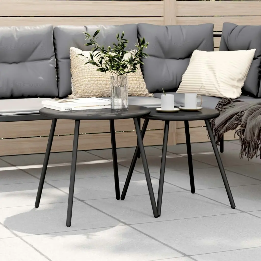 Garden Coffee Tables 2 pcs Round Black Powder-coated Steel 4008112