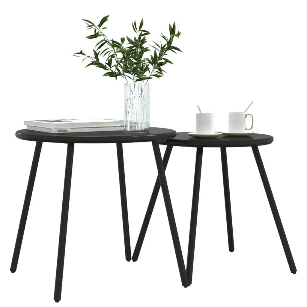 Garden Coffee Tables 2 pcs Round Black Powder-coated Steel 4008112