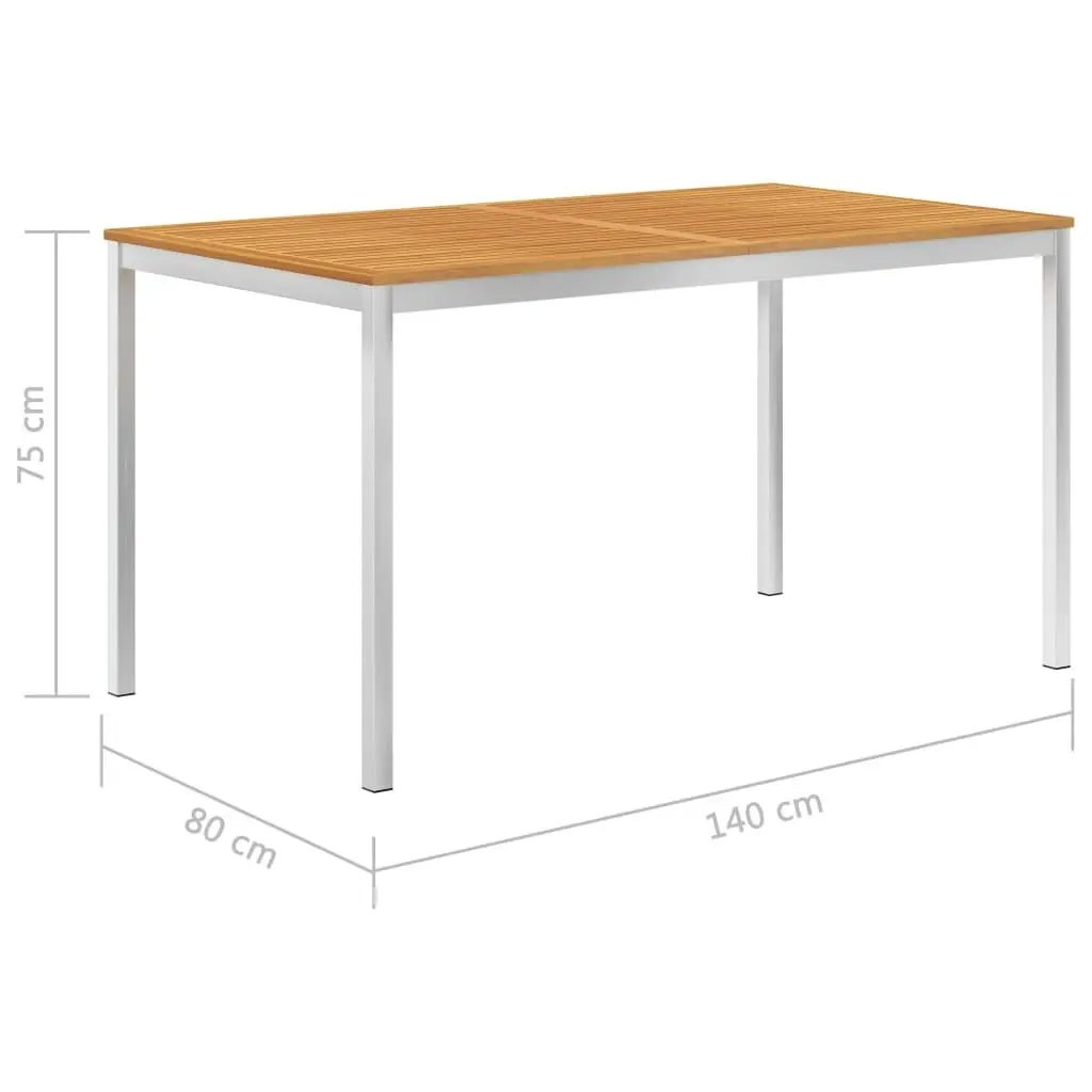 Garden Dining Table 140x80x75 cm Solid Acacia Wood and Stainless Steel 46498