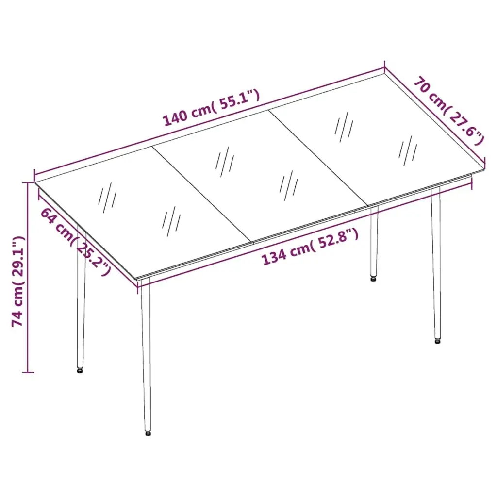 Garden Dining Table Black 140x70x74 cm Steel and Glass 318750