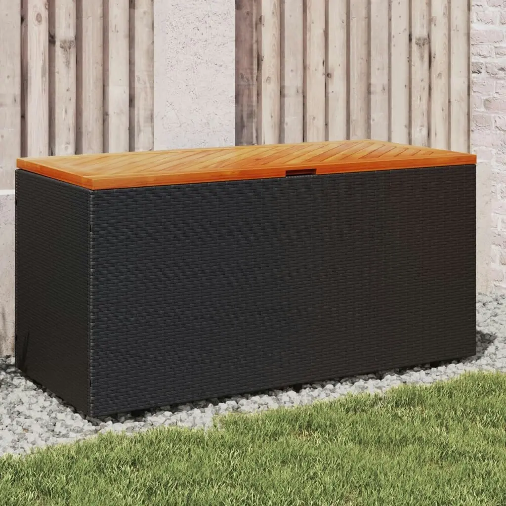 Garden Storage Box Black 110x50x54 cm Poly Rattan Acacia Wood 365955