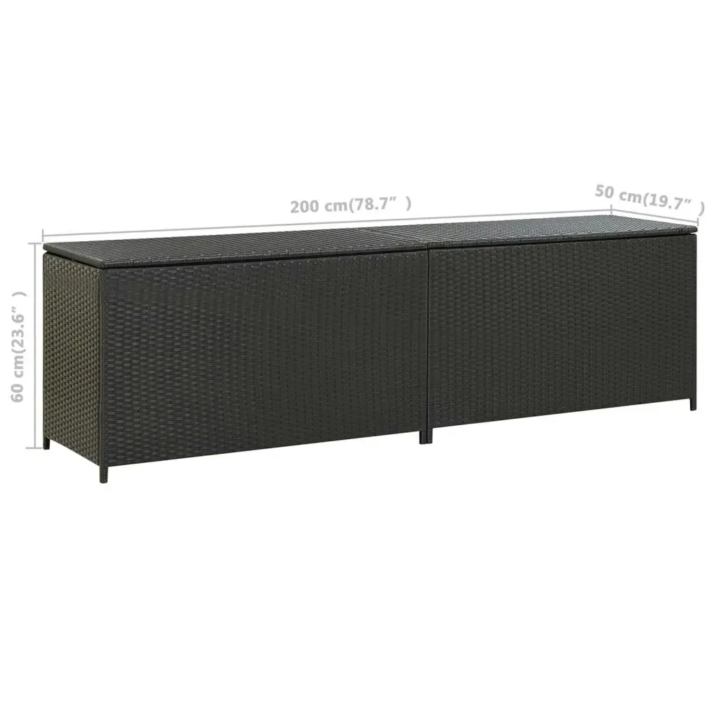 Garden Storage Box Poly Rattan 200x50x60 cm Black 46474