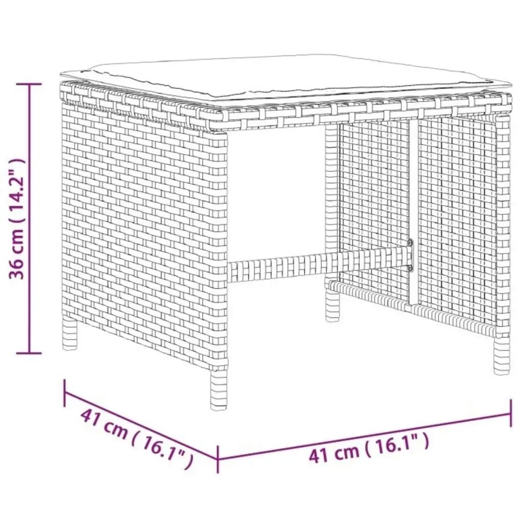 Garden Stools with Cushions 4 pcs Black 41x41x36 cm Poly Rattan 365042