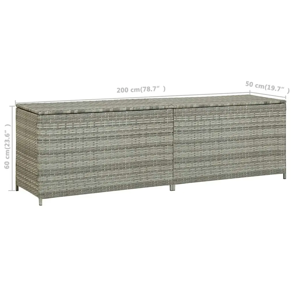 Garden Storage Box Poly Rattan 200x50x60 cm Grey 46476