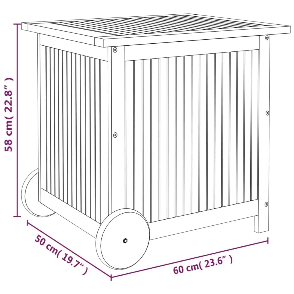 Garden Storage Box with Wheels 60x50x58 cm Solid Wood Acacia 319710