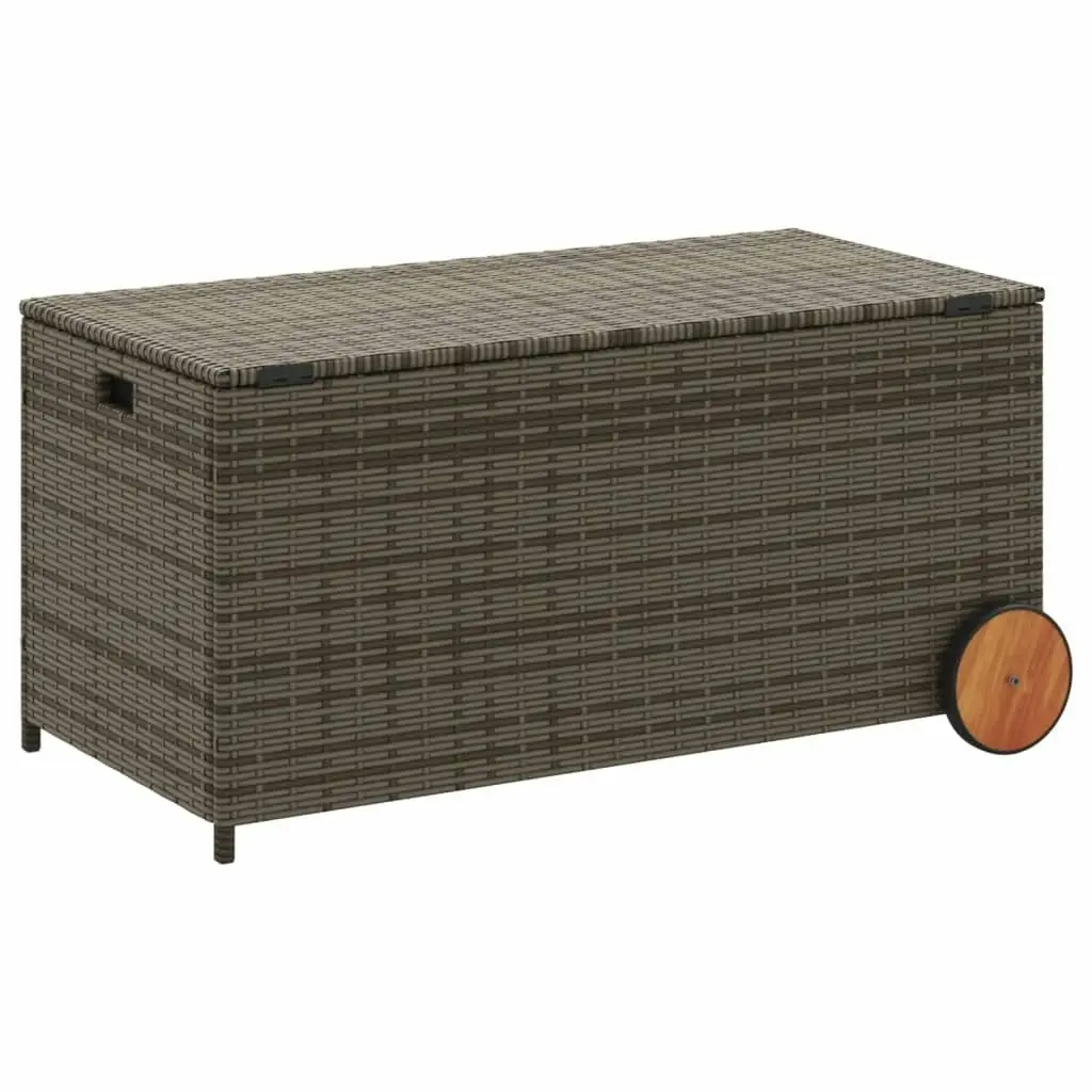 Garden Storage Box with Wheels Grey 190L Poly Rattan 365326