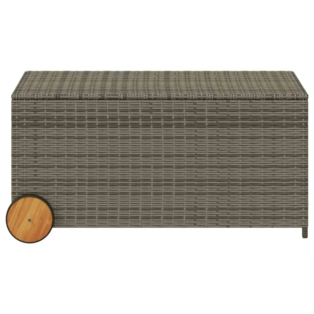 Garden Storage Box with Wheels Grey 190L Poly Rattan 365326