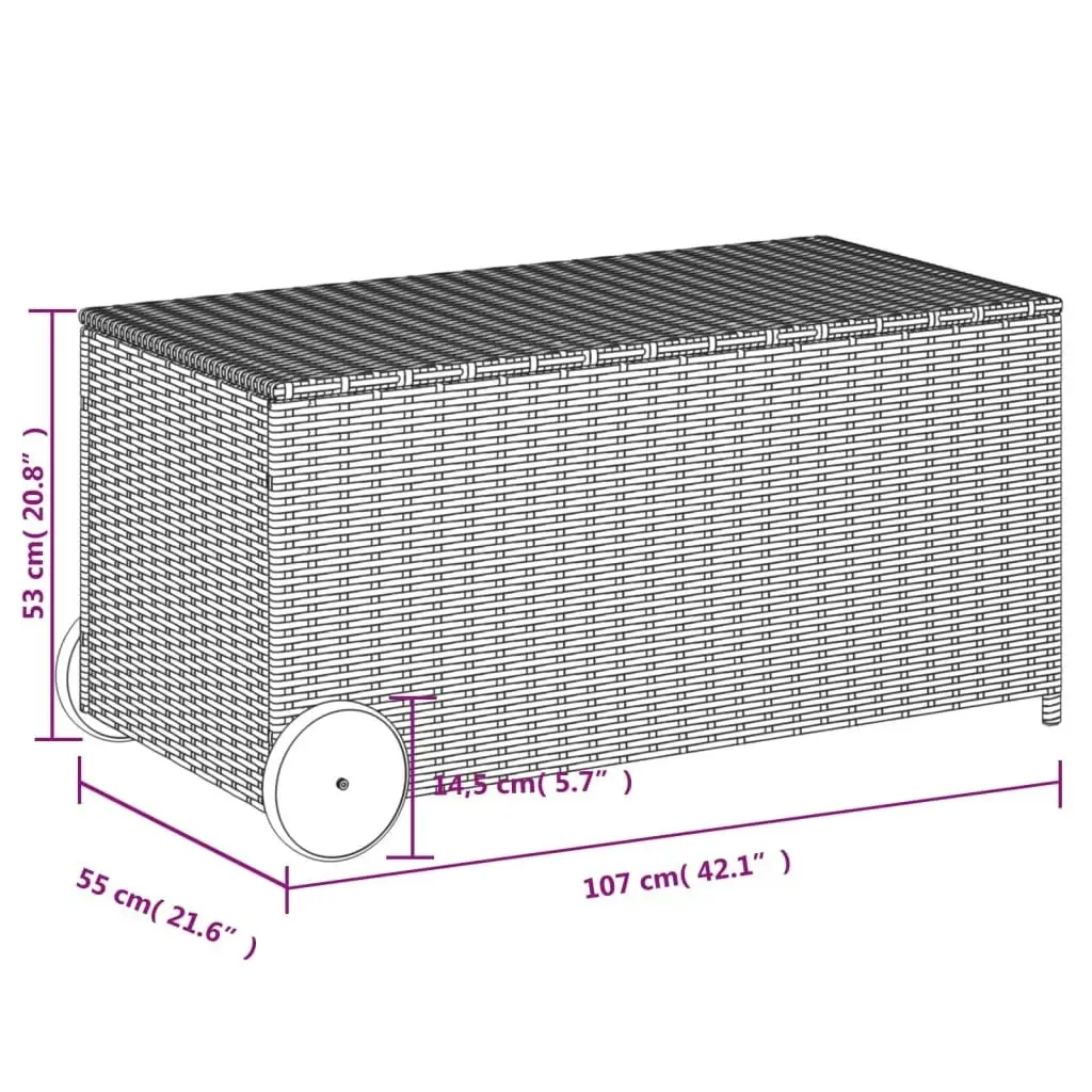 Garden Storage Box with Wheels Grey 190L Poly Rattan 365326