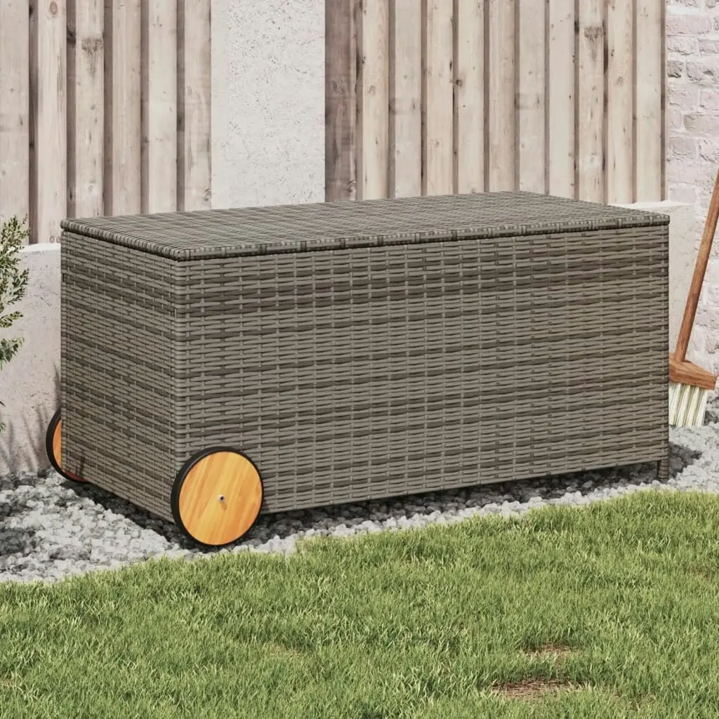 Garden Storage Box with Wheels Grey 190L Poly Rattan 365326