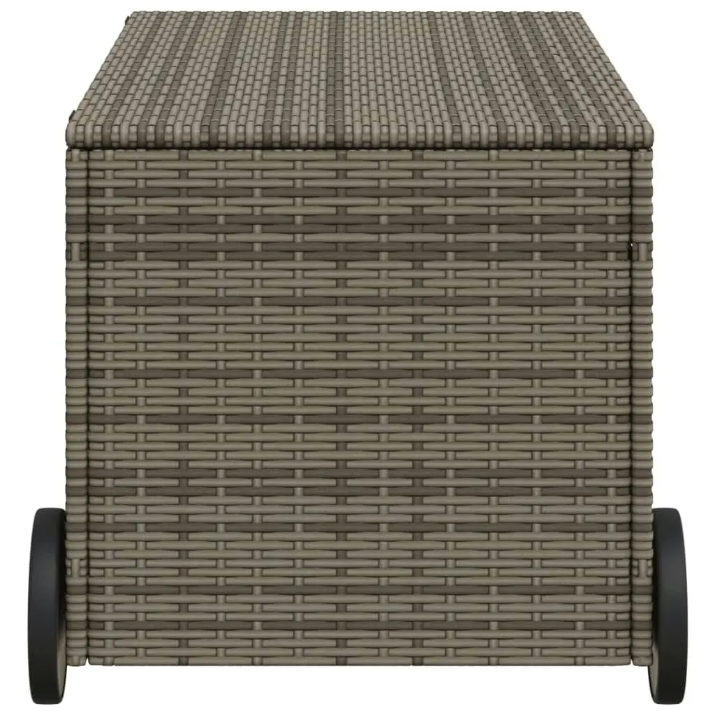 Garden Storage Box with Wheels Grey 190L Poly Rattan 365326