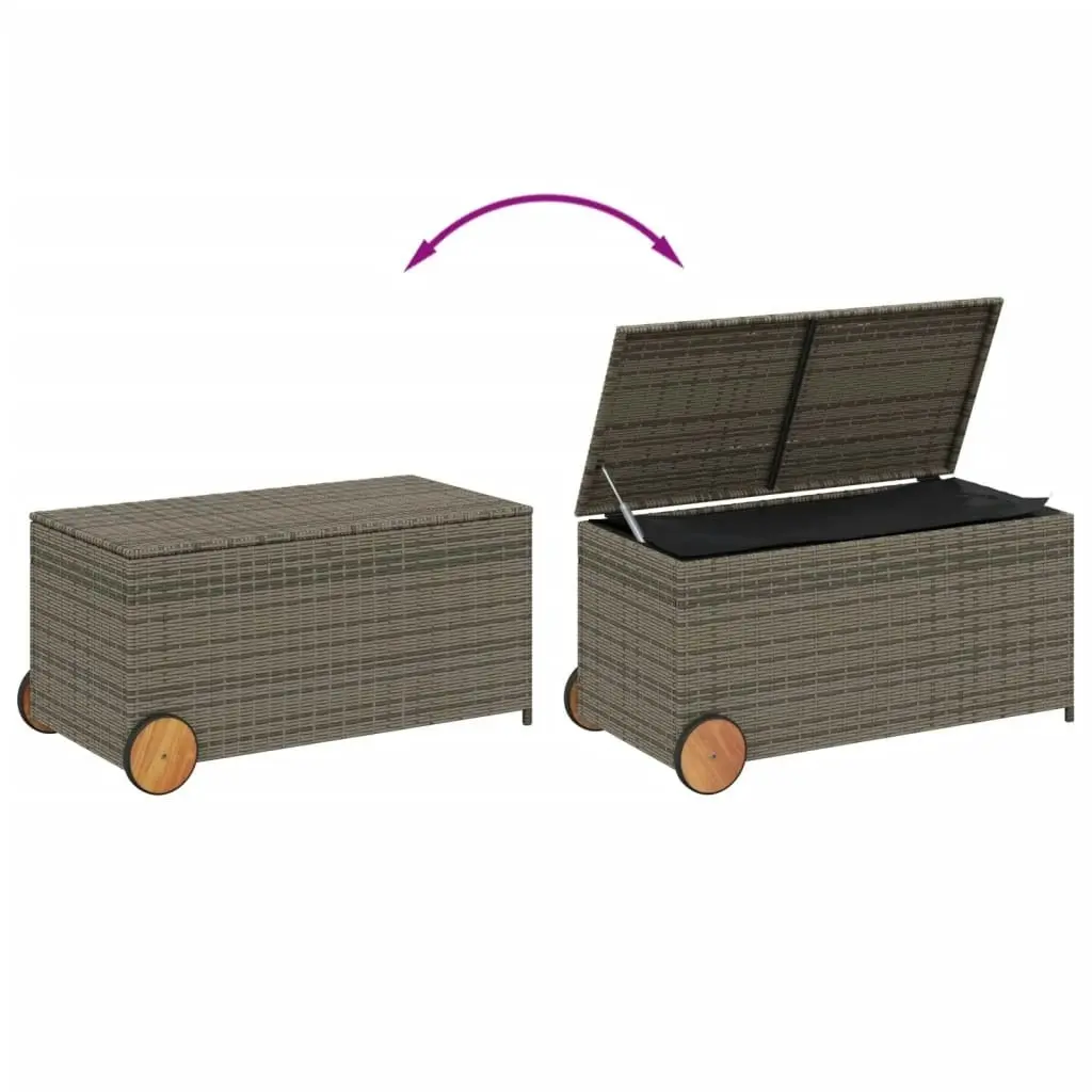 Garden Storage Box with Wheels Grey 190L Poly Rattan 365326