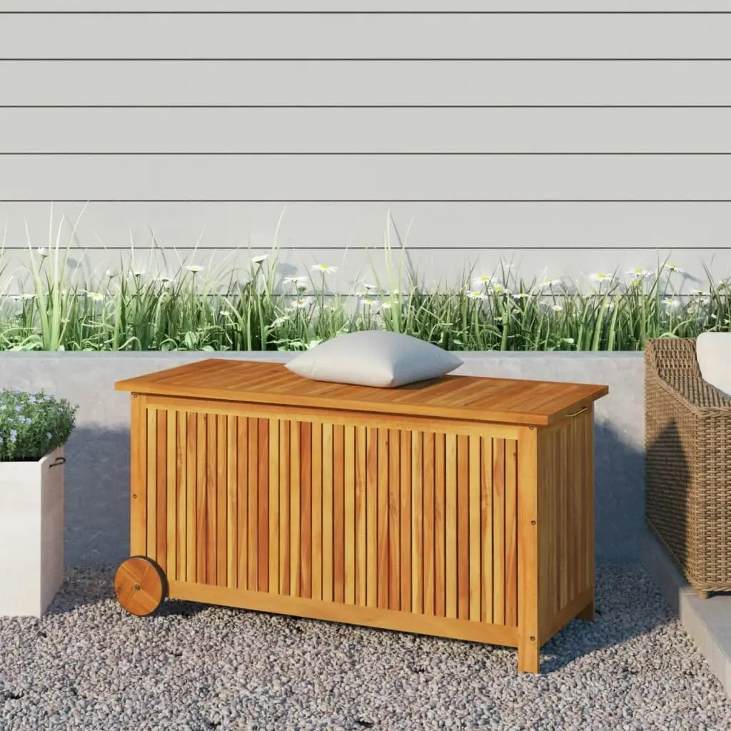 Garden Storage Box with Wheels 113x50x58 cm Solid Wood Acacia 319712