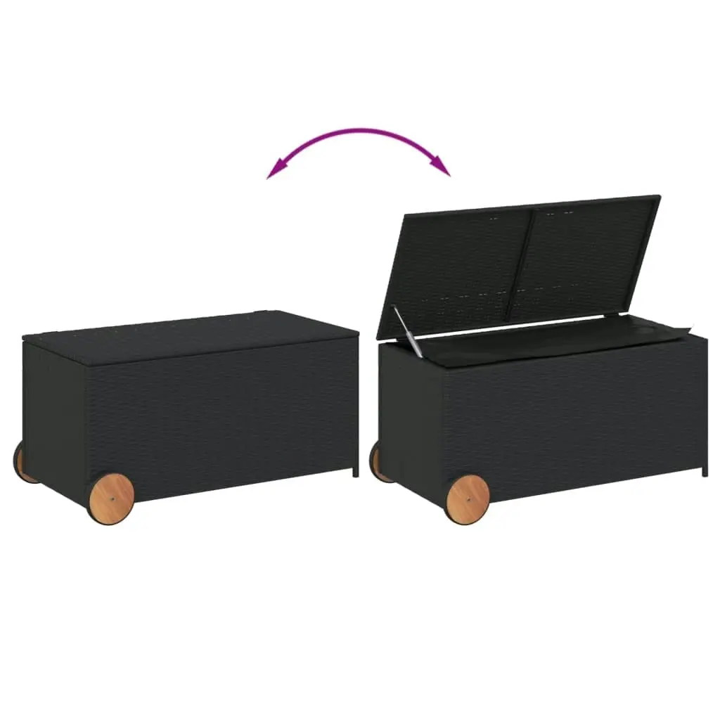 Garden Storage Box with Wheels Black 190L Poly Rattan 365324