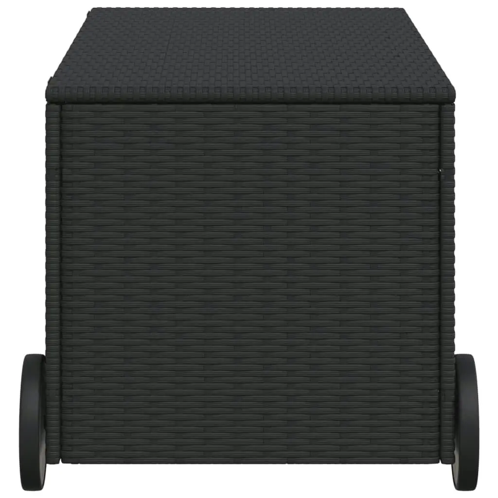 Garden Storage Box with Wheels Black 190L Poly Rattan 365324