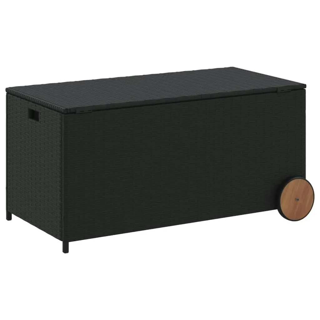 Garden Storage Box with Wheels Black 190L Poly Rattan 365324