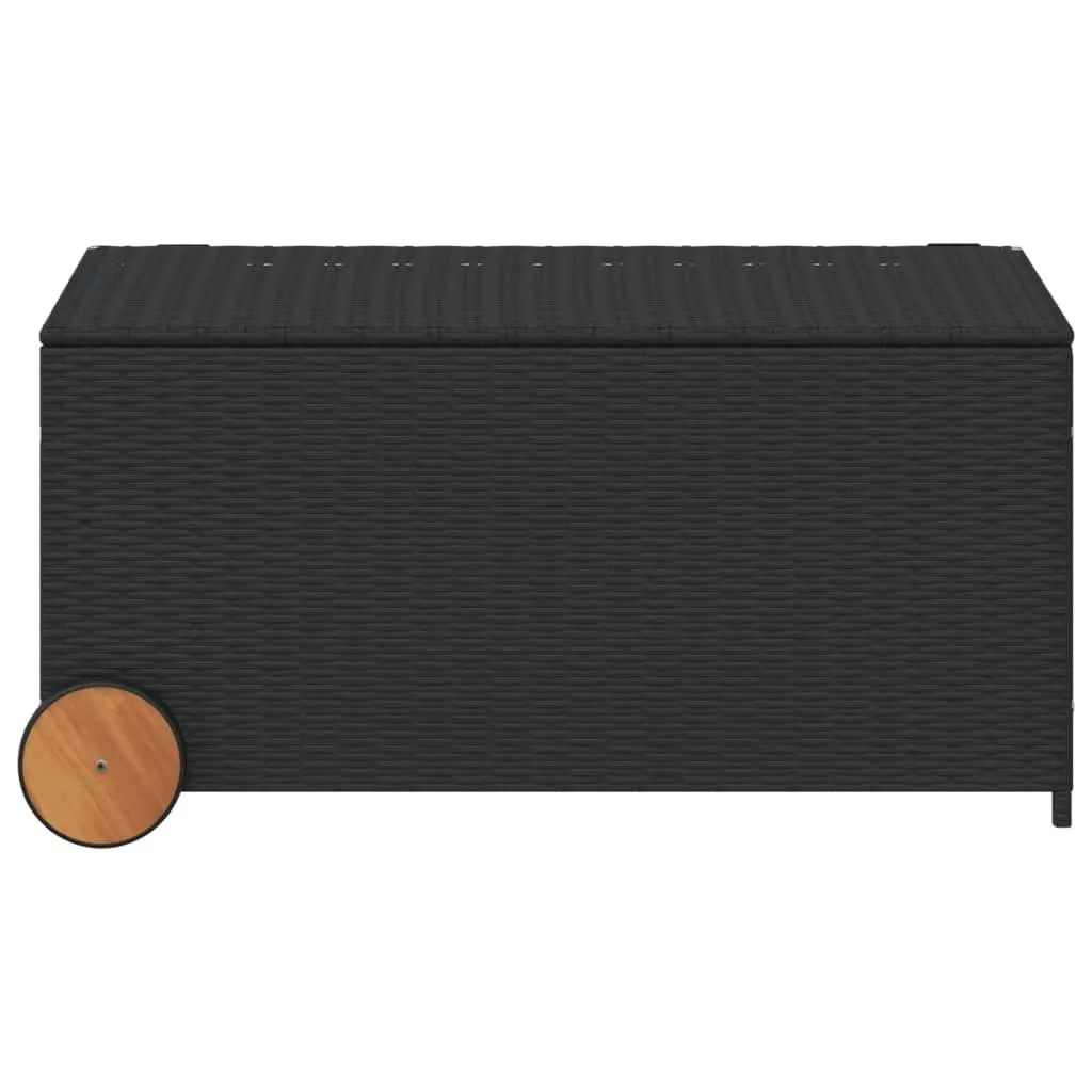 Garden Storage Box with Wheels Black 190L Poly Rattan 365324