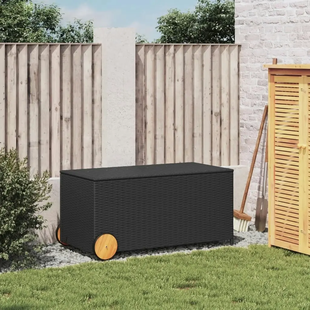 Garden Storage Box with Wheels Black 190L Poly Rattan 365324