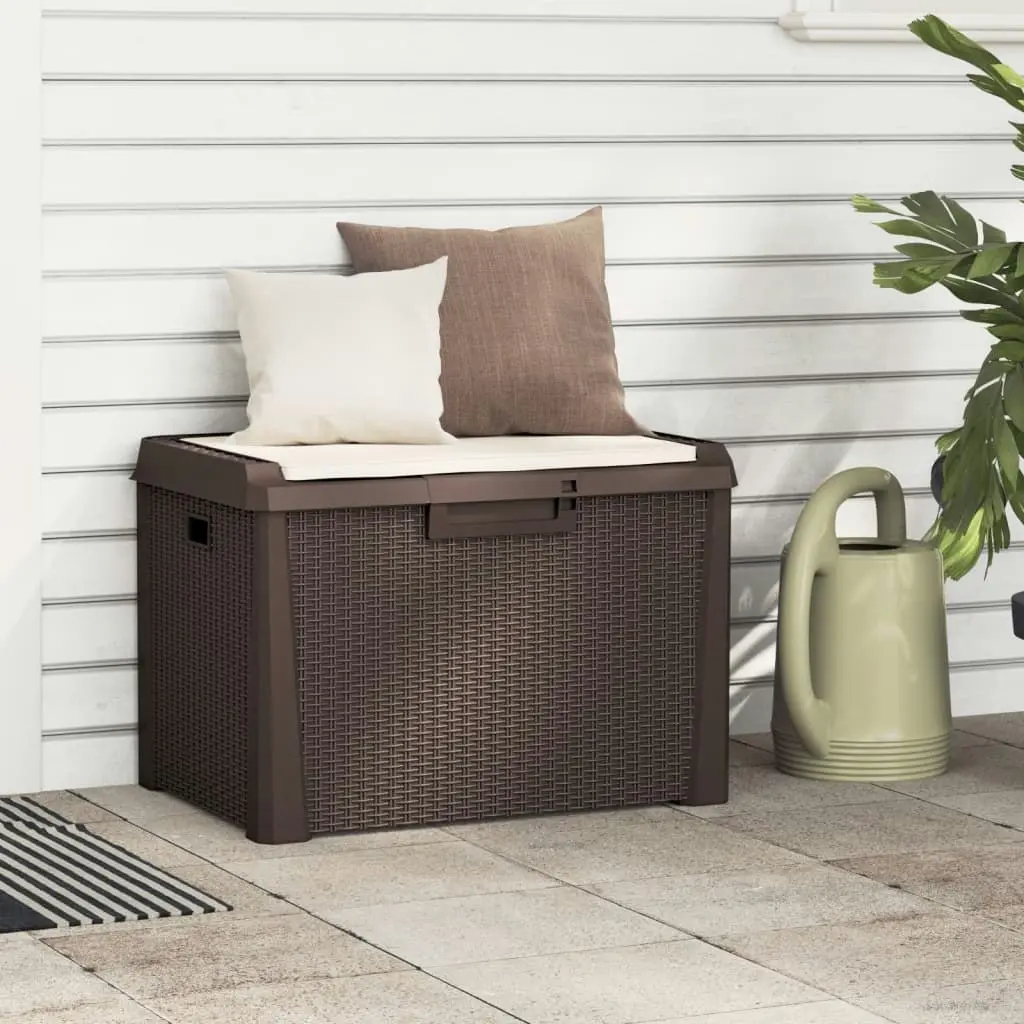 Garden Storage Box with Seat Cushion Brown 125 L PP 364212