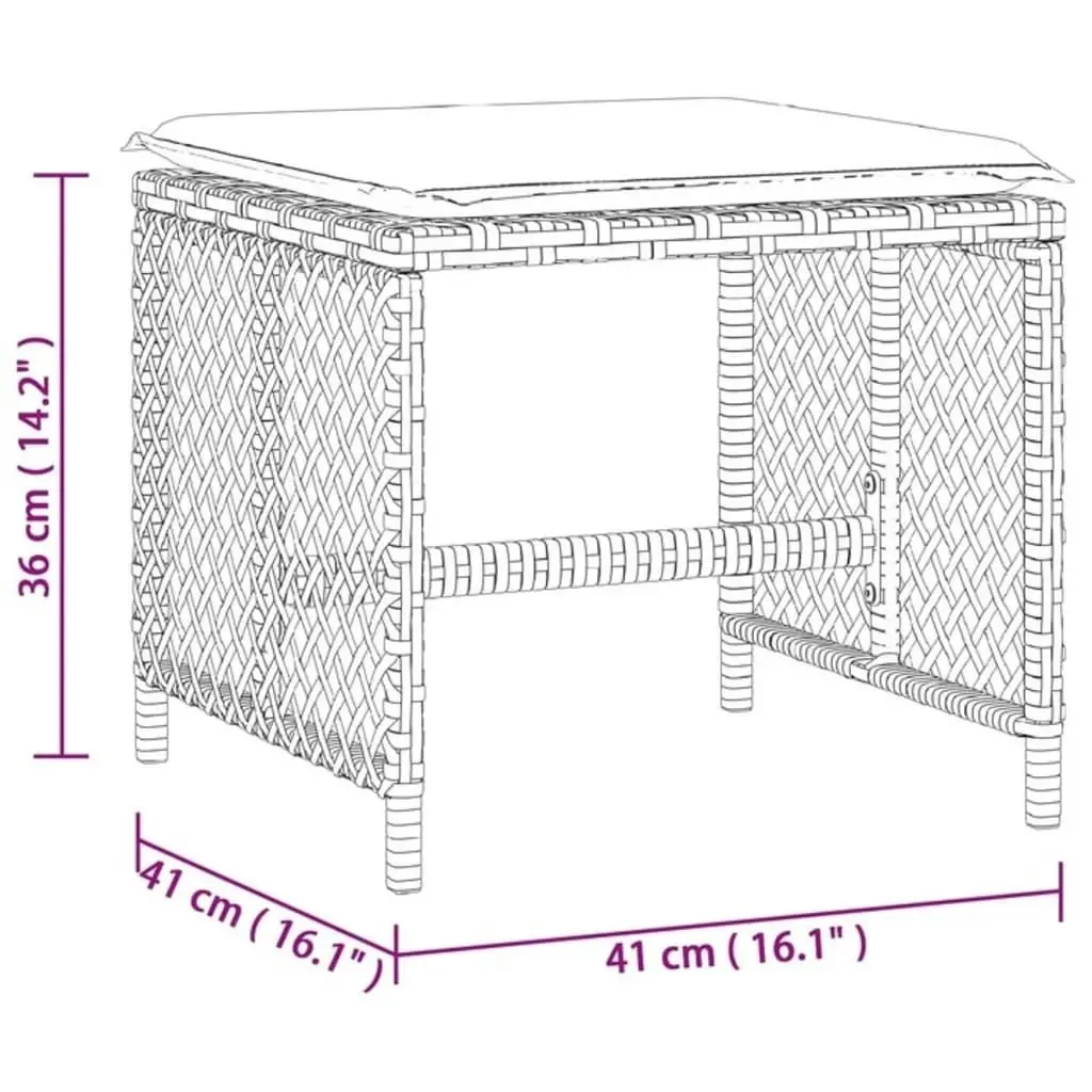 Garden Stools with Cushions 4 pcs Black 41x41x36 cm Poly Rattan 365048