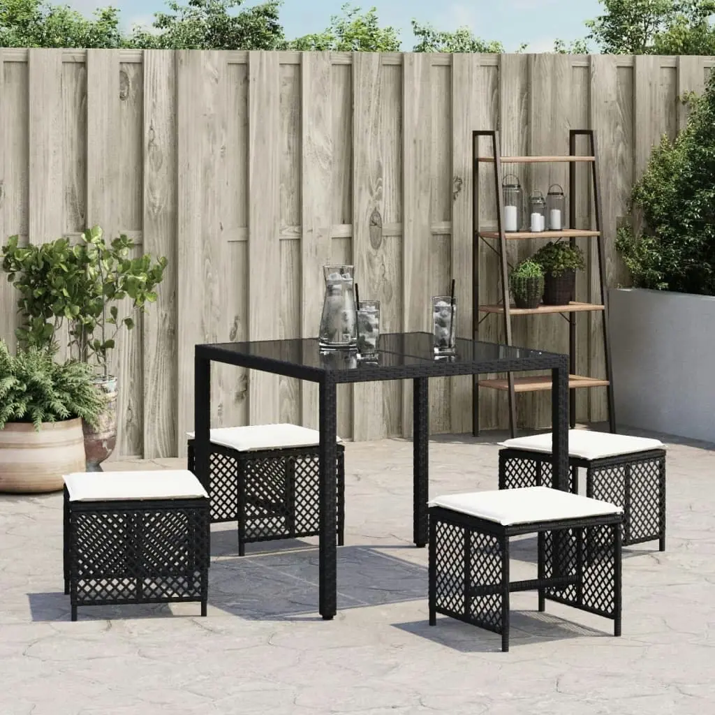 Garden Stools with Cushions 4 pcs Black 41x41x36 cm Poly Rattan 365048