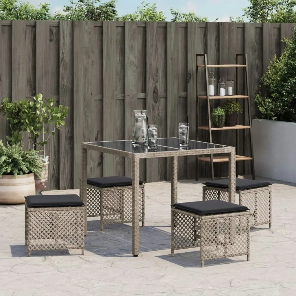 Garden Stools with Cushions 4 pcs Light Grey 41x41x36 cm Poly Rattan 365053