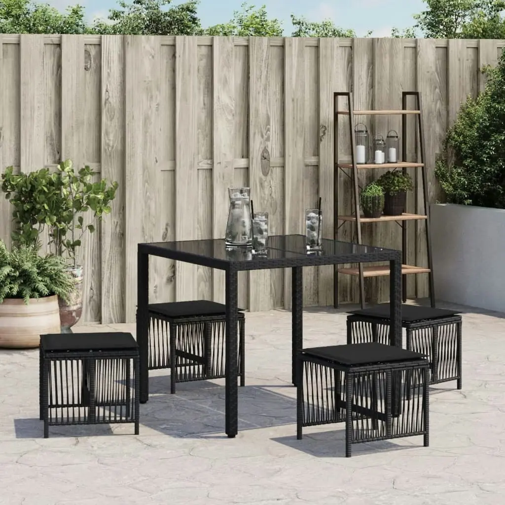 Garden Stools with Cushions 4 pcs Black 41x41x36 cm Poly Rattan 365056