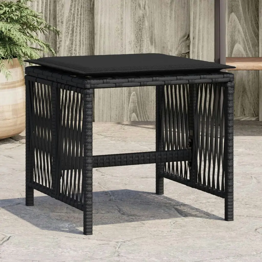 Garden Stools with Cushions 4 pcs Black 41x41x36 cm Poly Rattan 365056