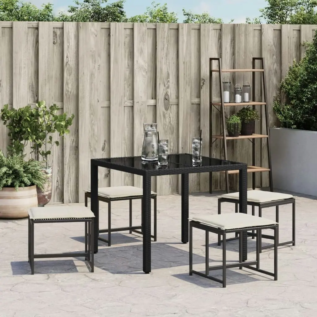 Garden Stools with Cushions 4 pcs Black Poly Rattan 4008576