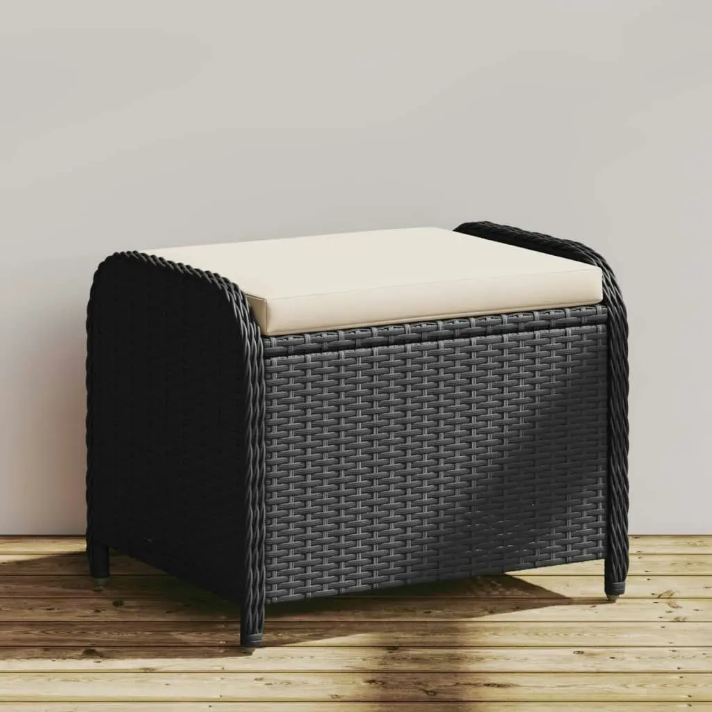 Garden Stool with Cushion Black 58x46x46 cm Poly Rattan 365733