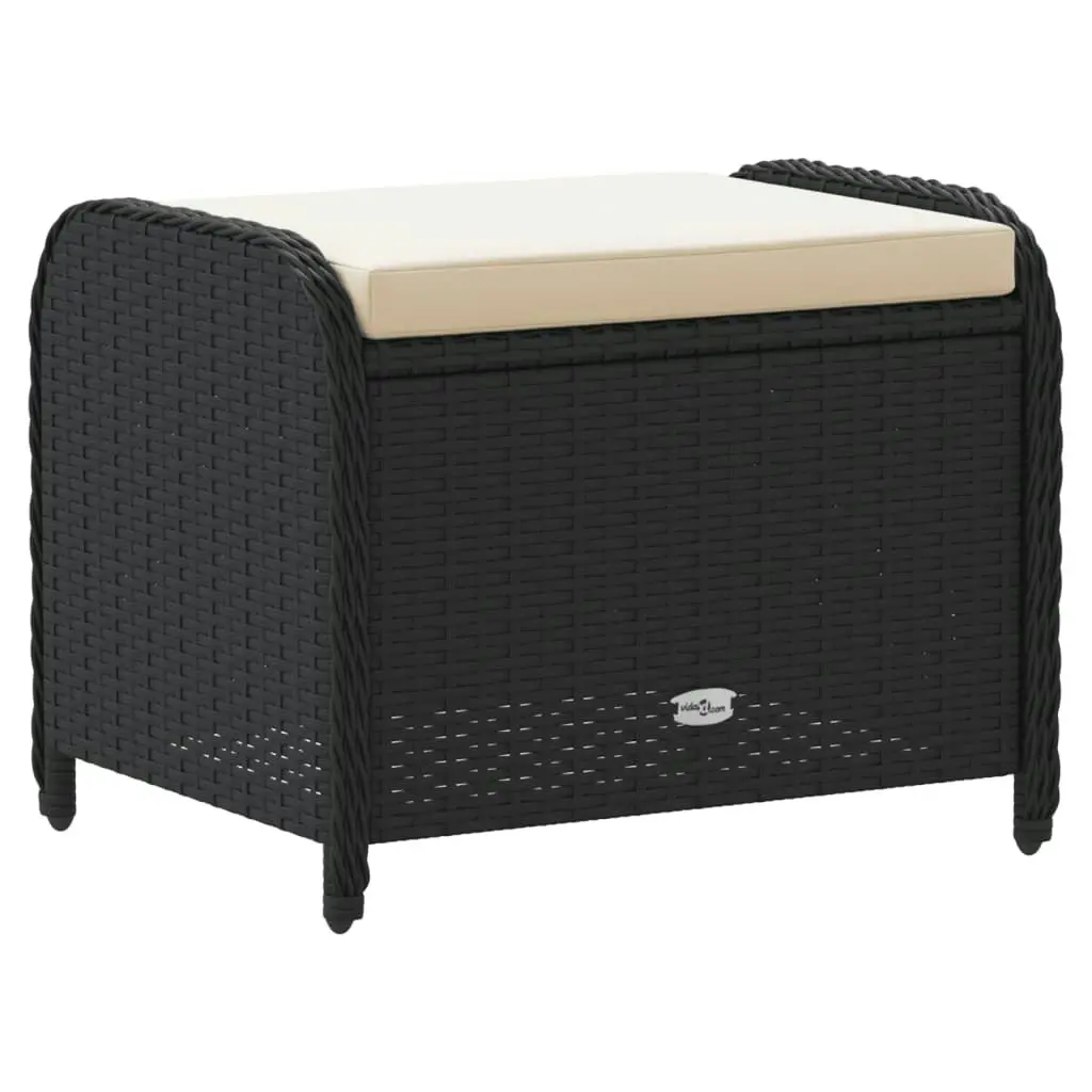 Garden Stool with Cushion Black 58x46x46 cm Poly Rattan 365733