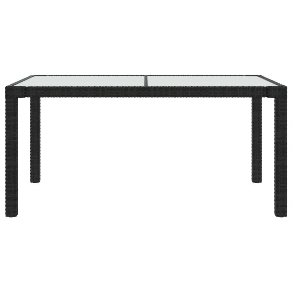 Garden Table 150x90x75 cm Tempered Glass and Poly Rattan Black 316705