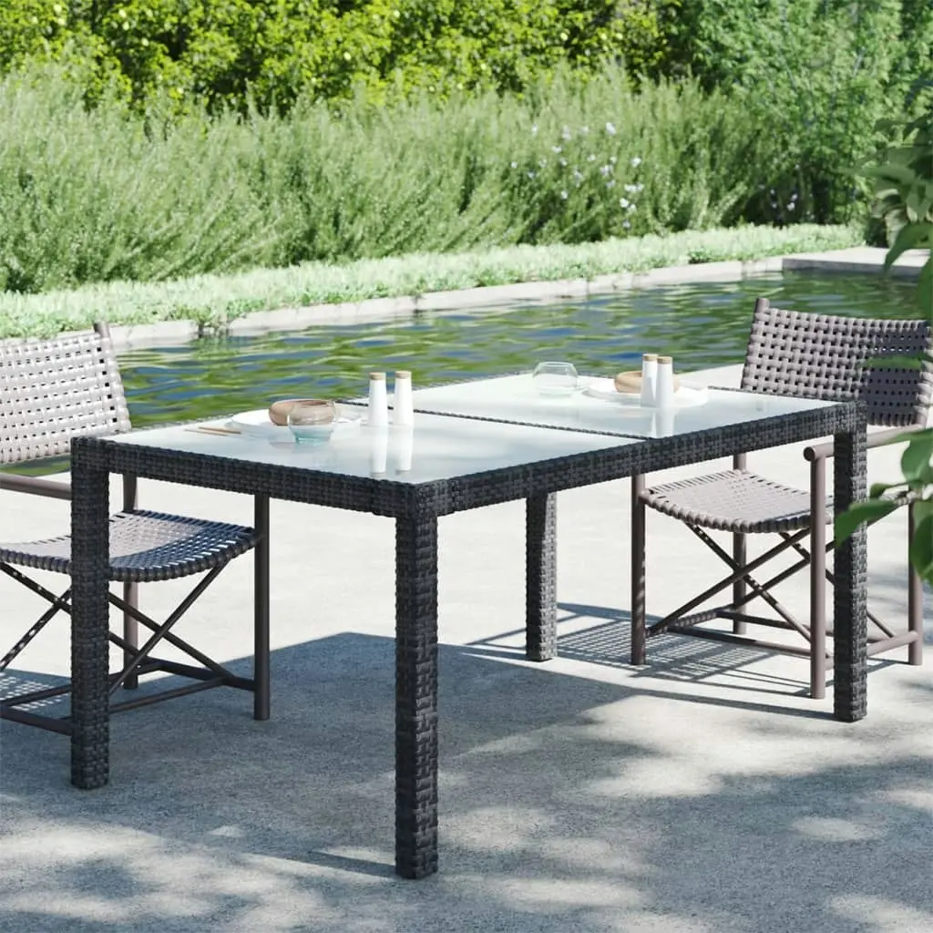 Garden Table 150x90x75 cm Tempered Glass and Poly Rattan Black 316705