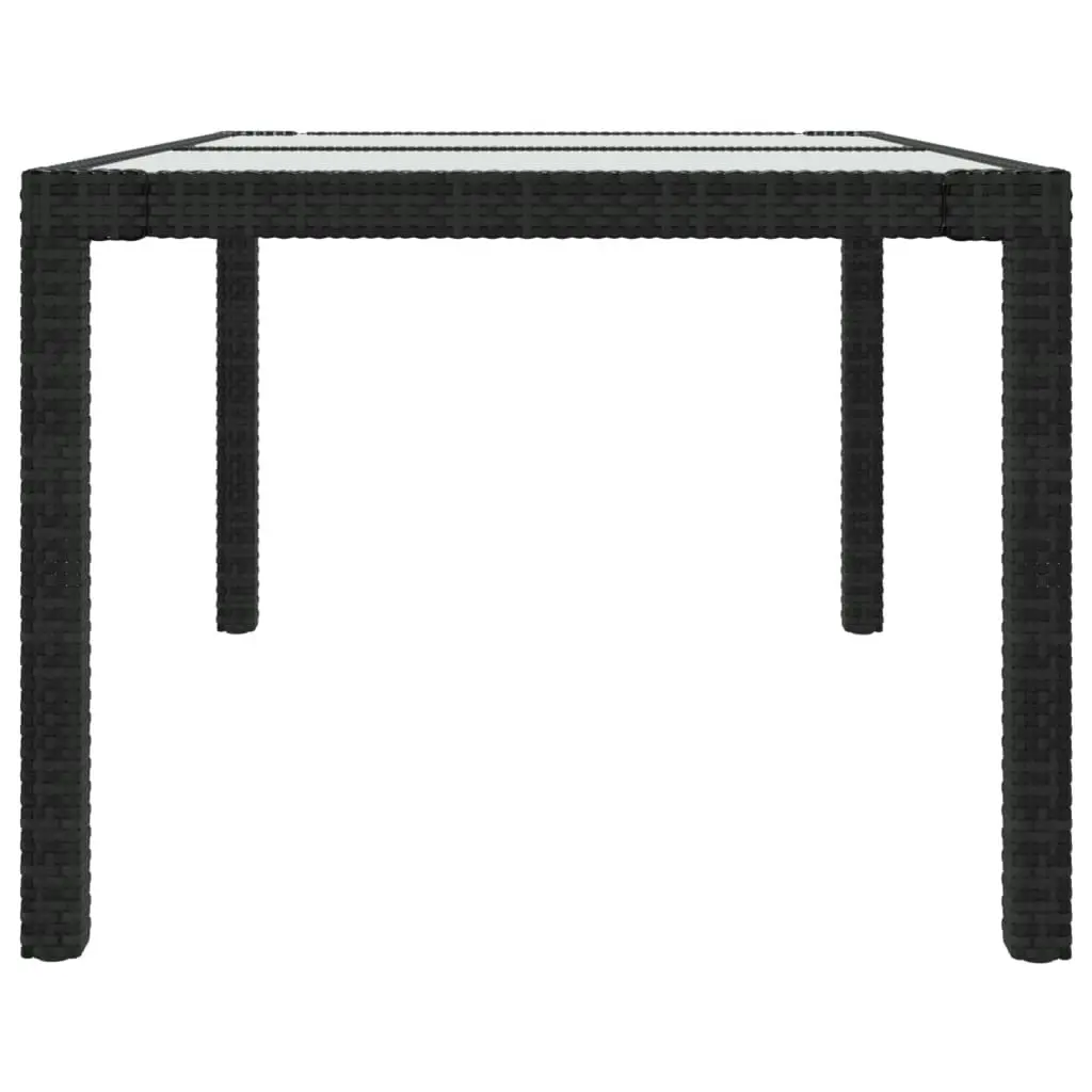 Garden Table 150x90x75 cm Tempered Glass and Poly Rattan Black 316705