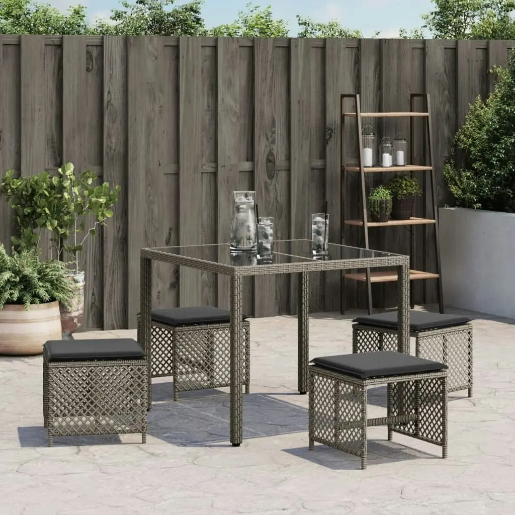 Garden Stools with Cushions 4 pcs Grey 41x41x36 cm Poly Rattan 365050