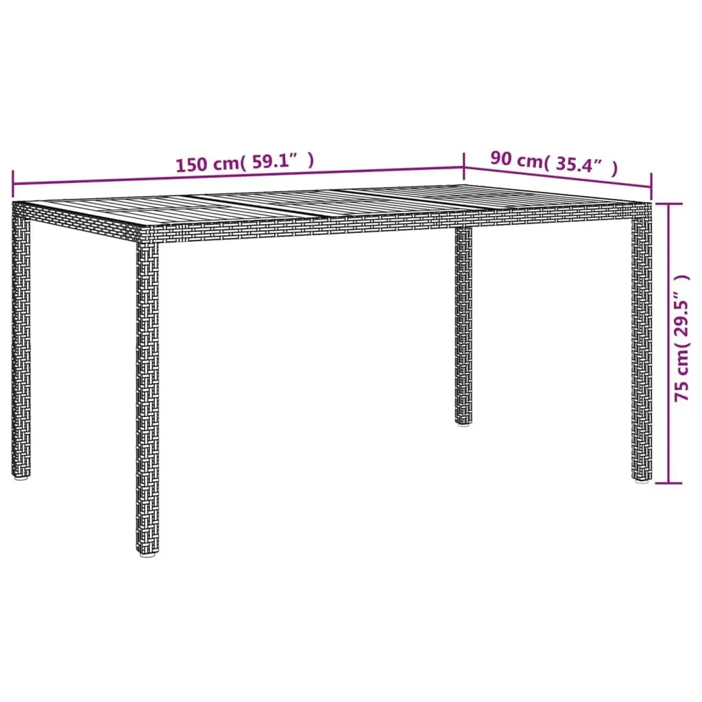 Garden Table 150x90x75 cm Poly Rattan and Acacia Wood Black 316720