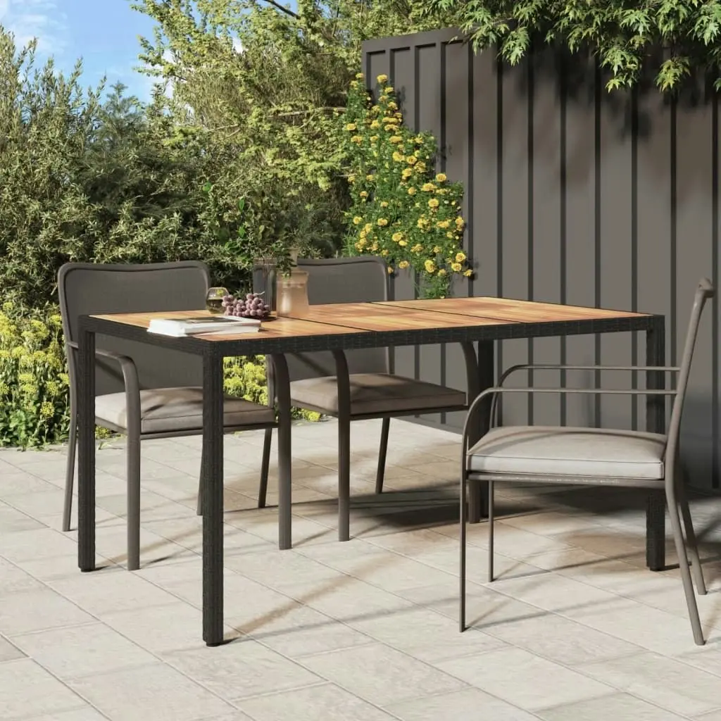 Garden Table 150x90x75 cm Poly Rattan and Acacia Wood Black 316720