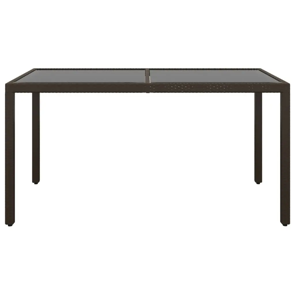 Garden Table 150x90x75 cm Tempered Glass and Poly Rattan Brown 310577