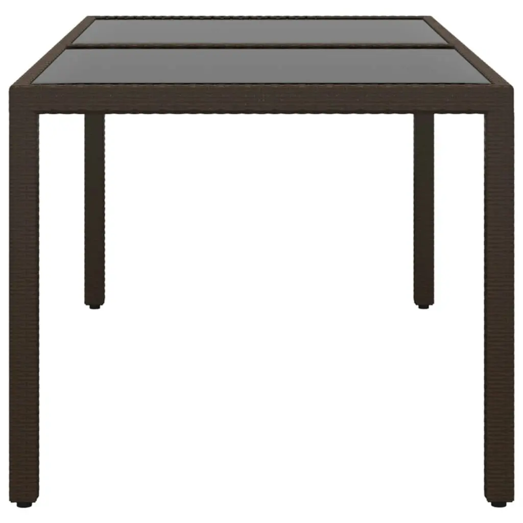 Garden Table 150x90x75 cm Tempered Glass and Poly Rattan Brown 310577