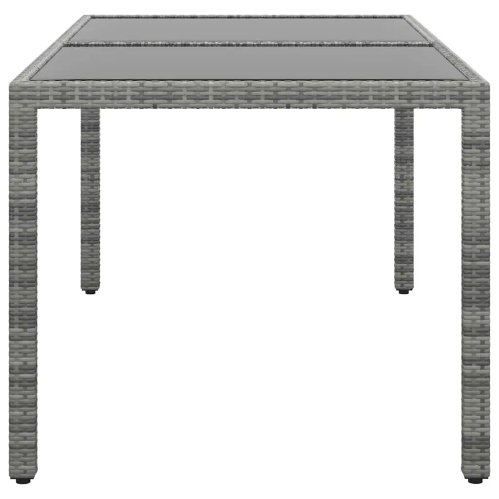 Garden Table 150x90x75 cm Tempered Glass and Poly Rattan Grey 310575