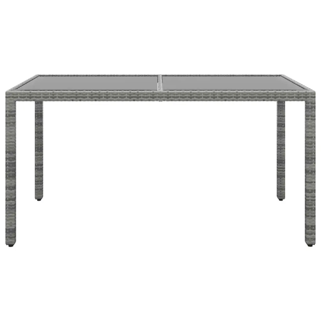 Garden Table 150x90x75 cm Tempered Glass and Poly Rattan Grey 310575