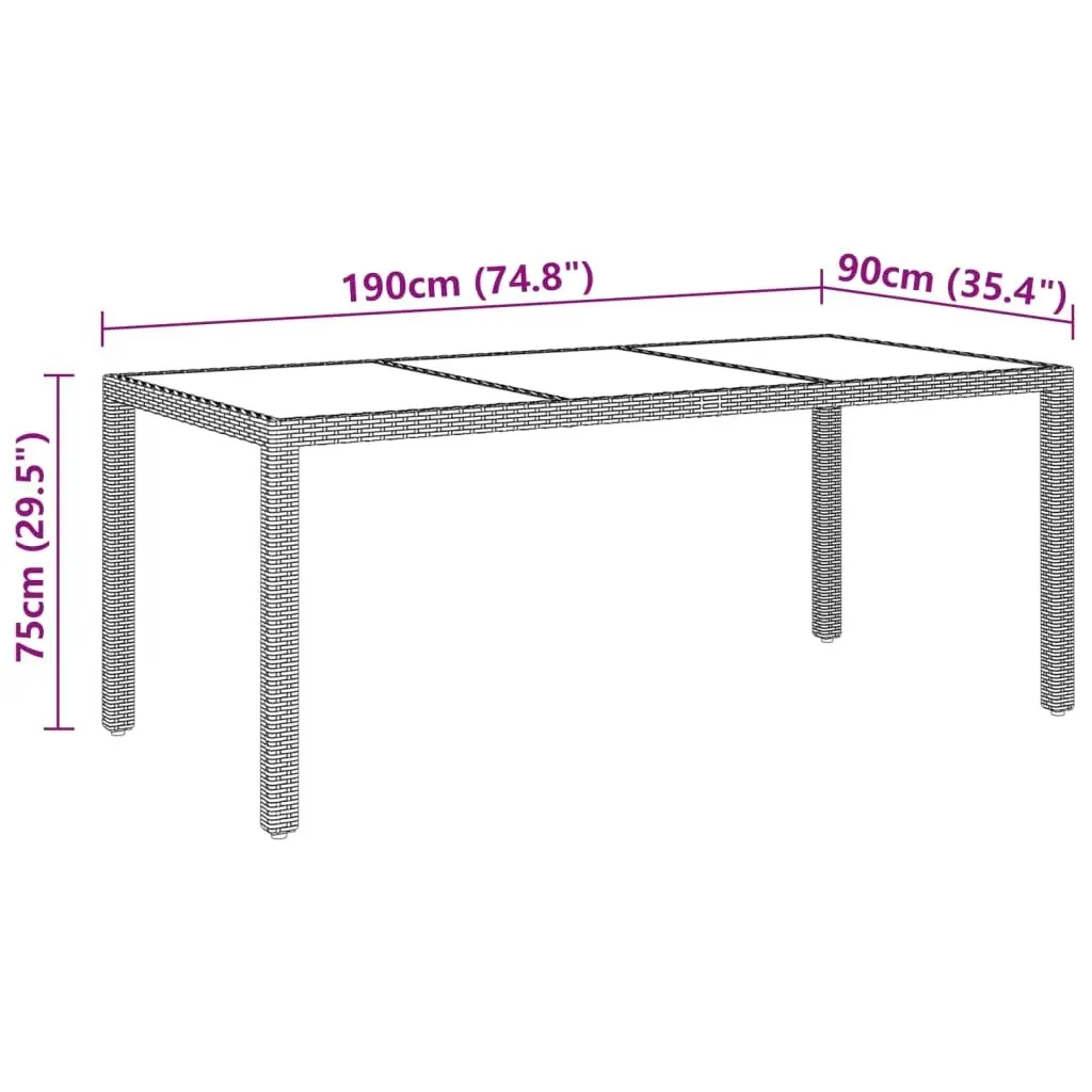 Garden Table 190x90x75 cm Tempered Glass and Poly Rattan Beige 310582