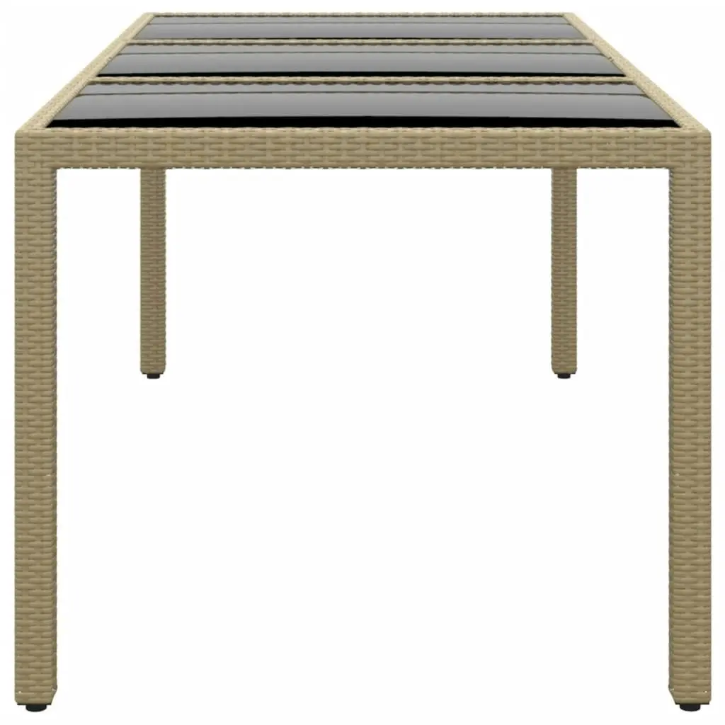 Garden Table 190x90x75 cm Tempered Glass and Poly Rattan Beige 310582