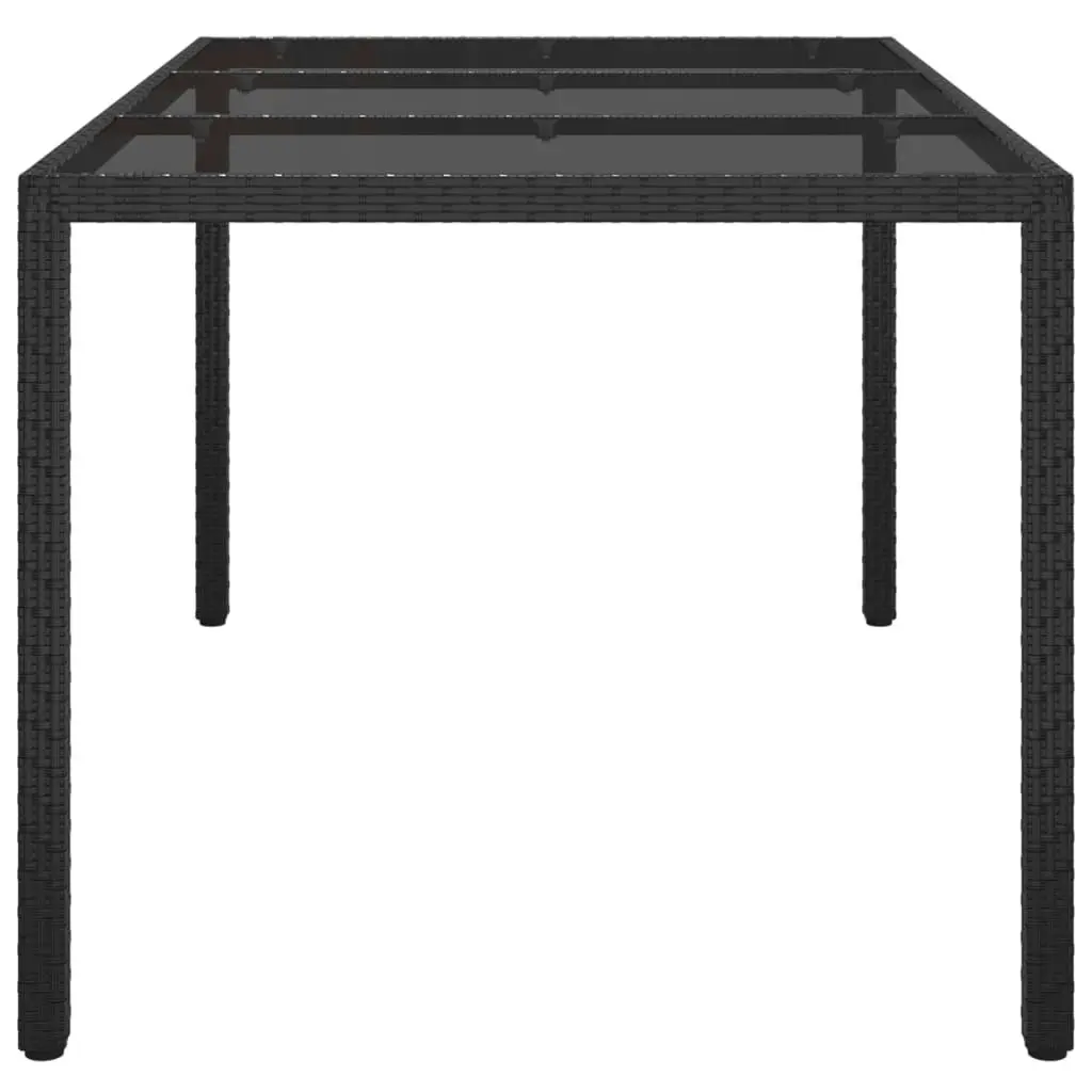 Garden Table 150x90x75 cm Tempered Glass and Poly Rattan Black 316706