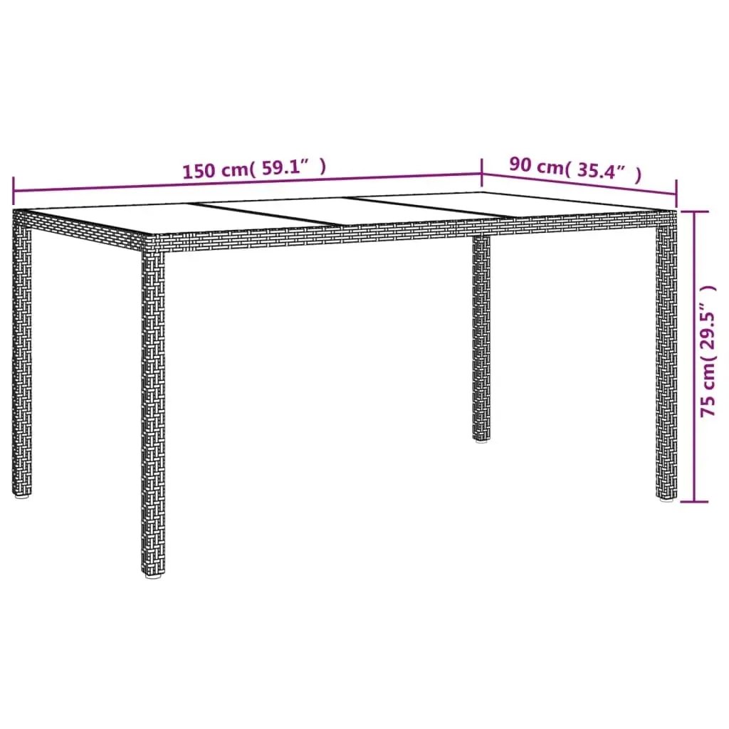 Garden Table 150x90x75 cm Tempered Glass and Poly Rattan Black 316706