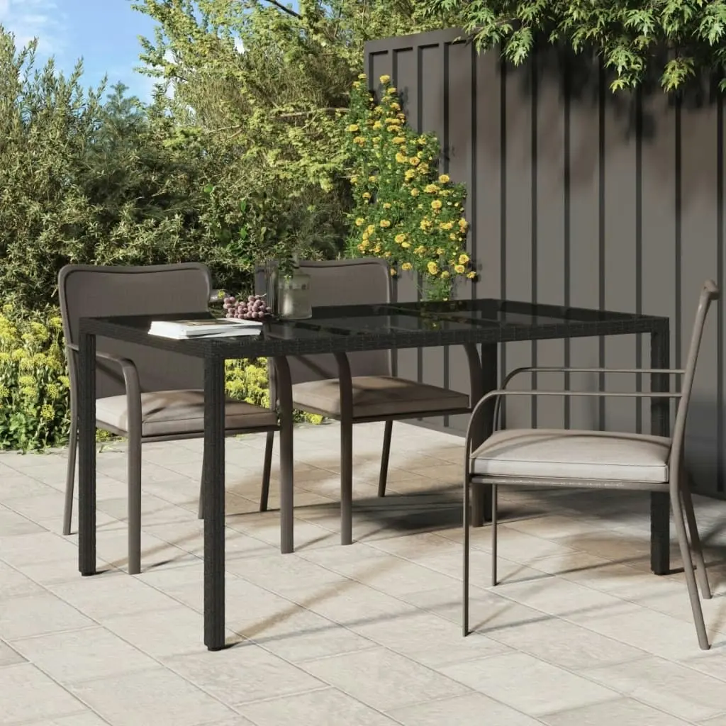 Garden Table 150x90x75 cm Tempered Glass and Poly Rattan Black 316706