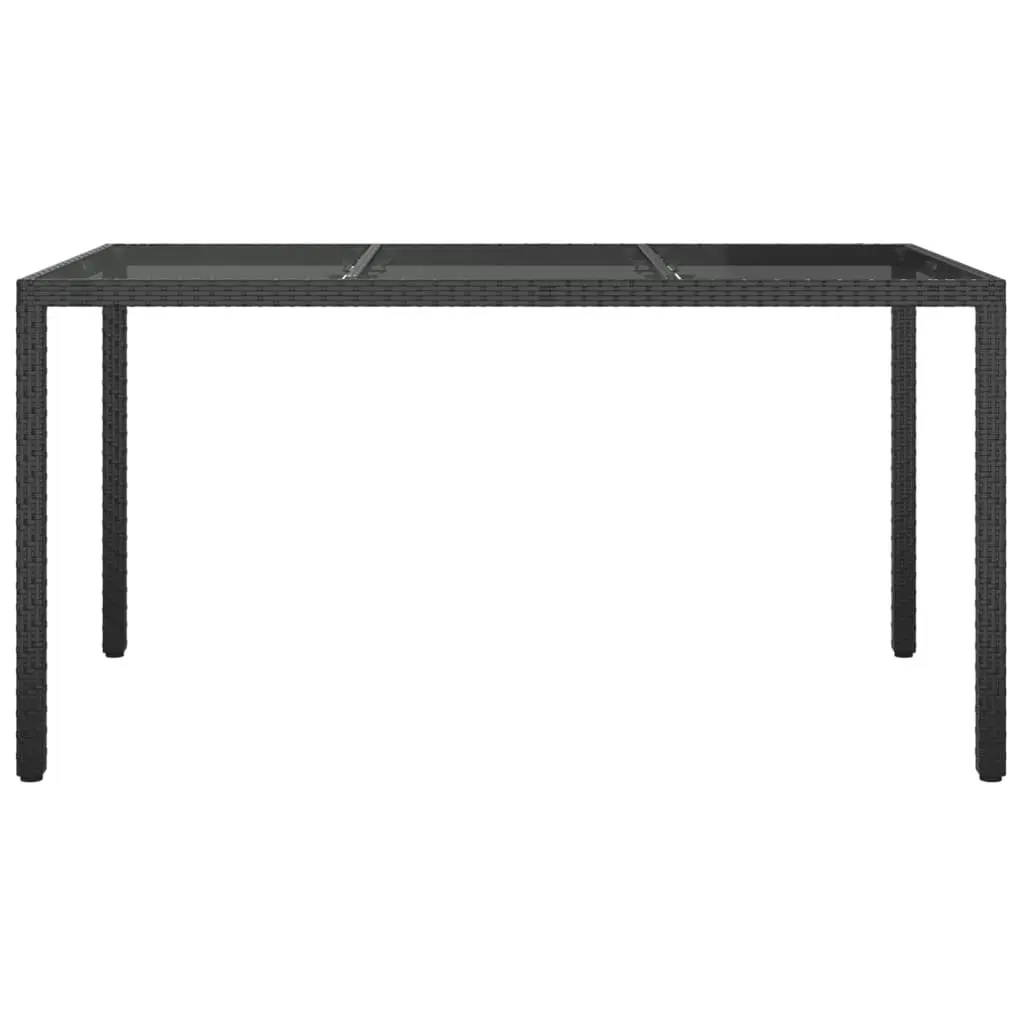 Garden Table 150x90x75 cm Tempered Glass and Poly Rattan Black 316706